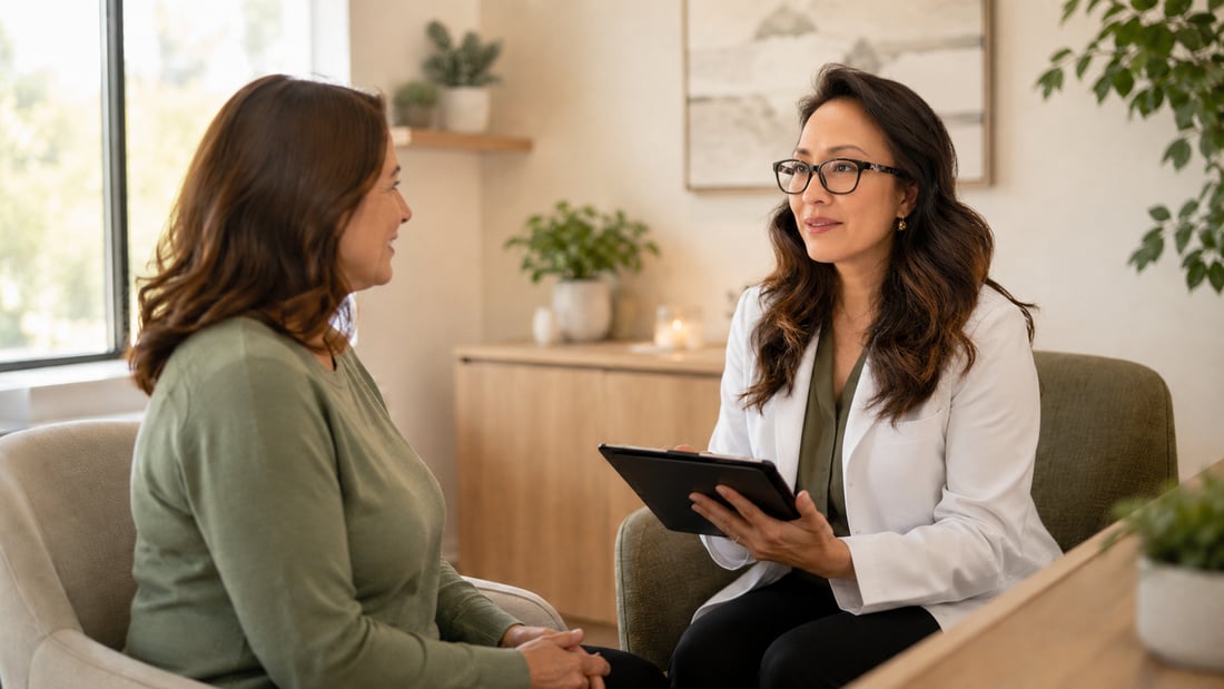 Dr. Kelly Cao reviewing a personalized weight loss plan with a patient