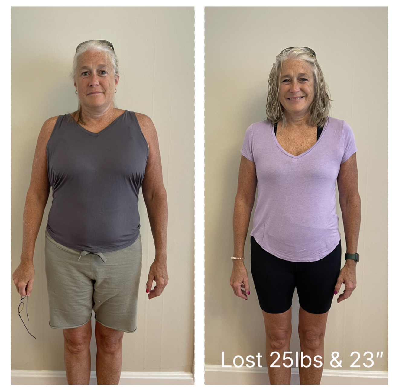Before and after photos of Jen K., who lost 23 lbs and 25 inches on ChiroThin